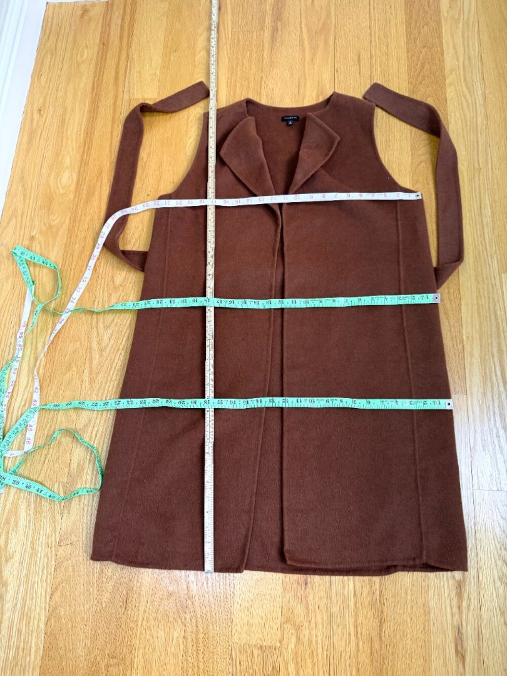 Talbots Longline Sweater Vest Wool Blend Sleeveless Belted Cognac Layering (M) - Picture 8 of 8
